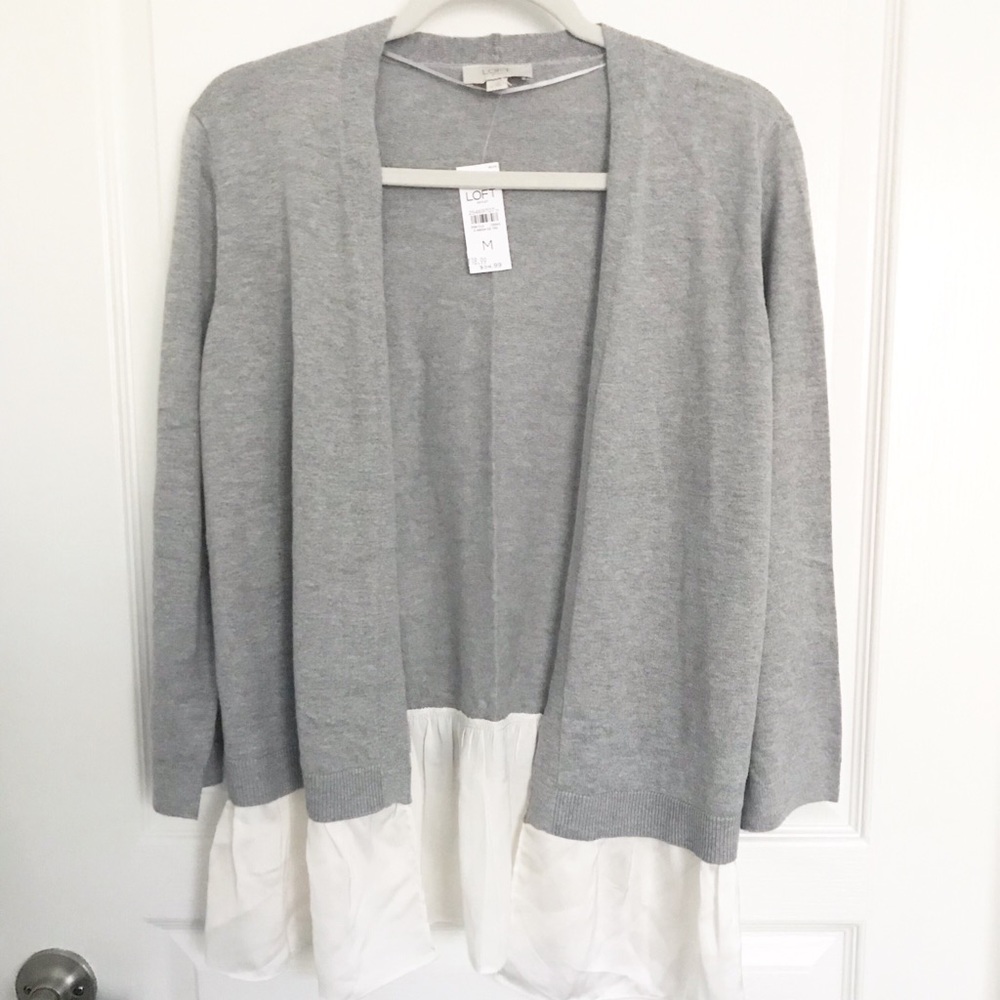 Gray Open Front Cardigan w/ Ruffle Hem